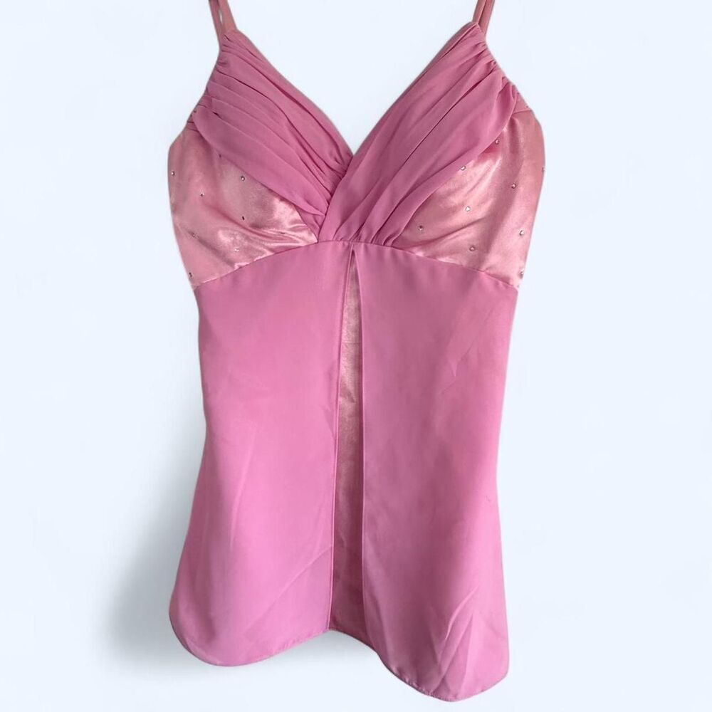 Y2K Pink Satin Babydoll Mini Dress | Beaded Lace Slip | Fairycore Balletcore (L)